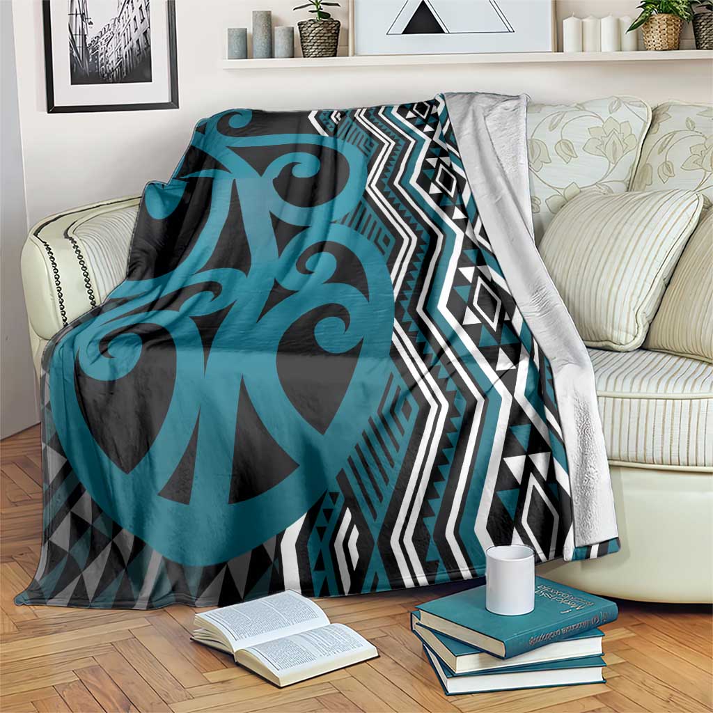 Maori Taniko Patterns Blanket Azure Patiki Motifs Mix Whakairo Ngaru LT7 Azure - Polynesian Pride