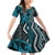 Maori Taniko Patterns Family Matching Off Shoulder Short Dress and Hawaiian Shirt Azure Patiki Motifs Mix Whakairo Ngaru