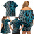 Maori Taniko Patterns Family Matching Off Shoulder Short Dress and Hawaiian Shirt Azure Patiki Motifs Mix Whakairo Ngaru