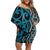 Maori Taniko Patterns Family Matching Off Shoulder Short Dress and Hawaiian Shirt Azure Patiki Motifs Mix Whakairo Ngaru