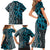 Maori Taniko Patterns Family Matching Short Sleeve Bodycon Dress and Hawaiian Shirt Azure Patiki Motifs Mix Whakairo Ngaru