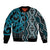 Maori Taniko Patterns Sleeve Zip Bomber Jacket Azure Patiki Motifs Mix Whakairo Ngaru