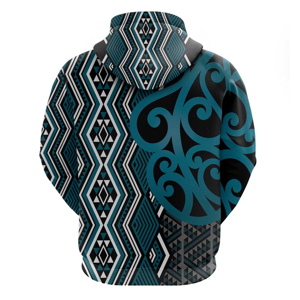 Maori Taniko Patterns Zip Hoodie Azure Patiki Motifs Mix Whakairo Ngaru LT7 - Polynesian Pride