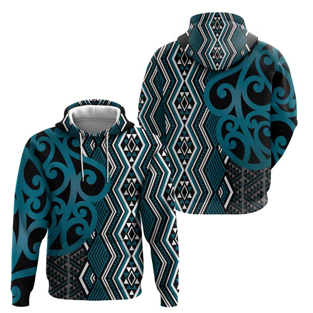 Maori Taniko Patterns Zip Hoodie Azure Patiki Motifs Mix Whakairo Ngaru LT7 - Polynesian Pride