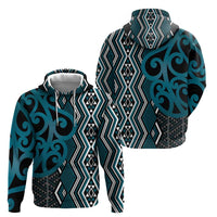 Maori Taniko Patterns Zip Hoodie Azure Patiki Motifs Mix Whakairo Ngaru LT7 - Polynesian Pride