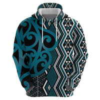 Maori Taniko Patterns Zip Hoodie Azure Patiki Motifs Mix Whakairo Ngaru LT7 - Polynesian Pride
