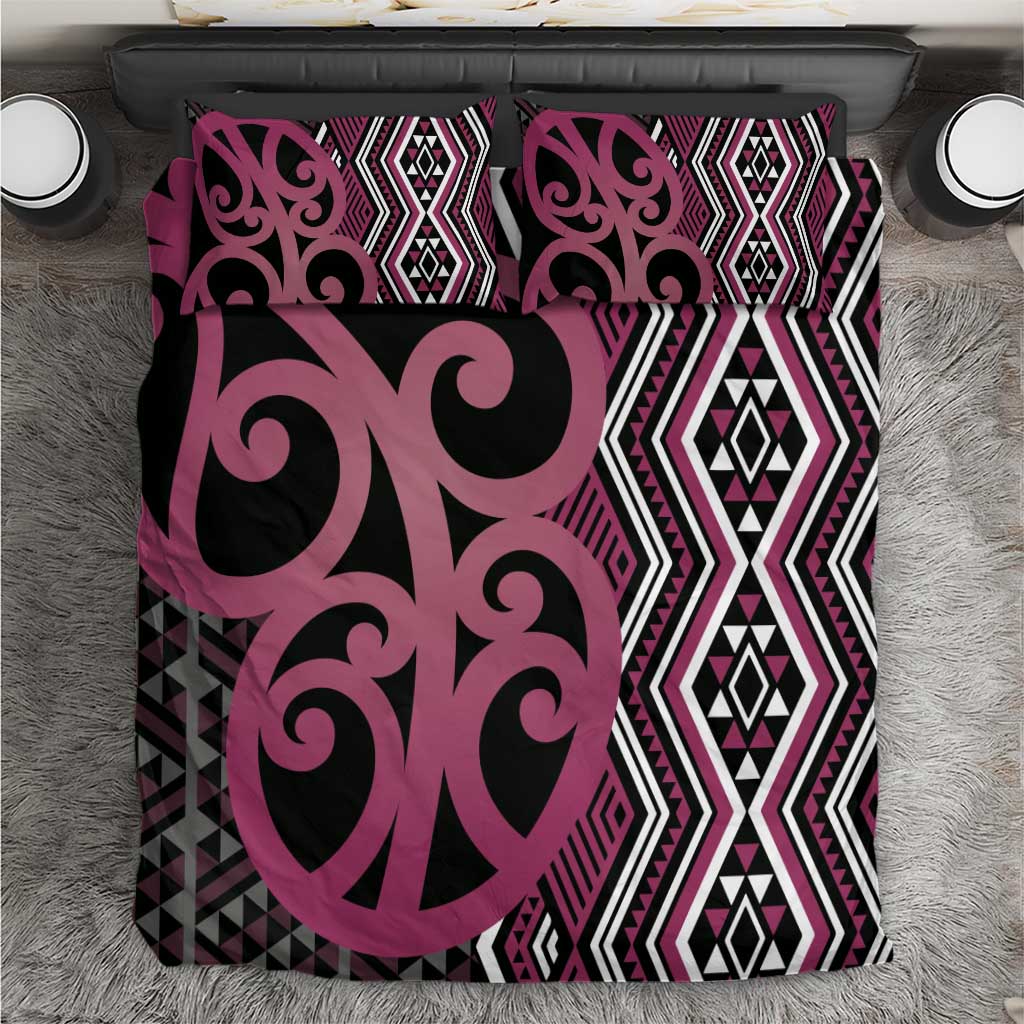 Maori Taniko Patterns Bedding Set Pink Patiki Motifs Mix Whakairo Ngaru LT7 Pink - Polynesian Pride