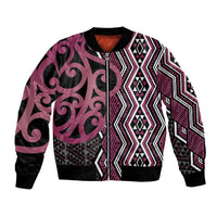 Maori Taniko Patterns Bomber Jacket Pink Patiki Motifs Mix Whakairo Ngaru LT7 Unisex Pink - Polynesian Pride