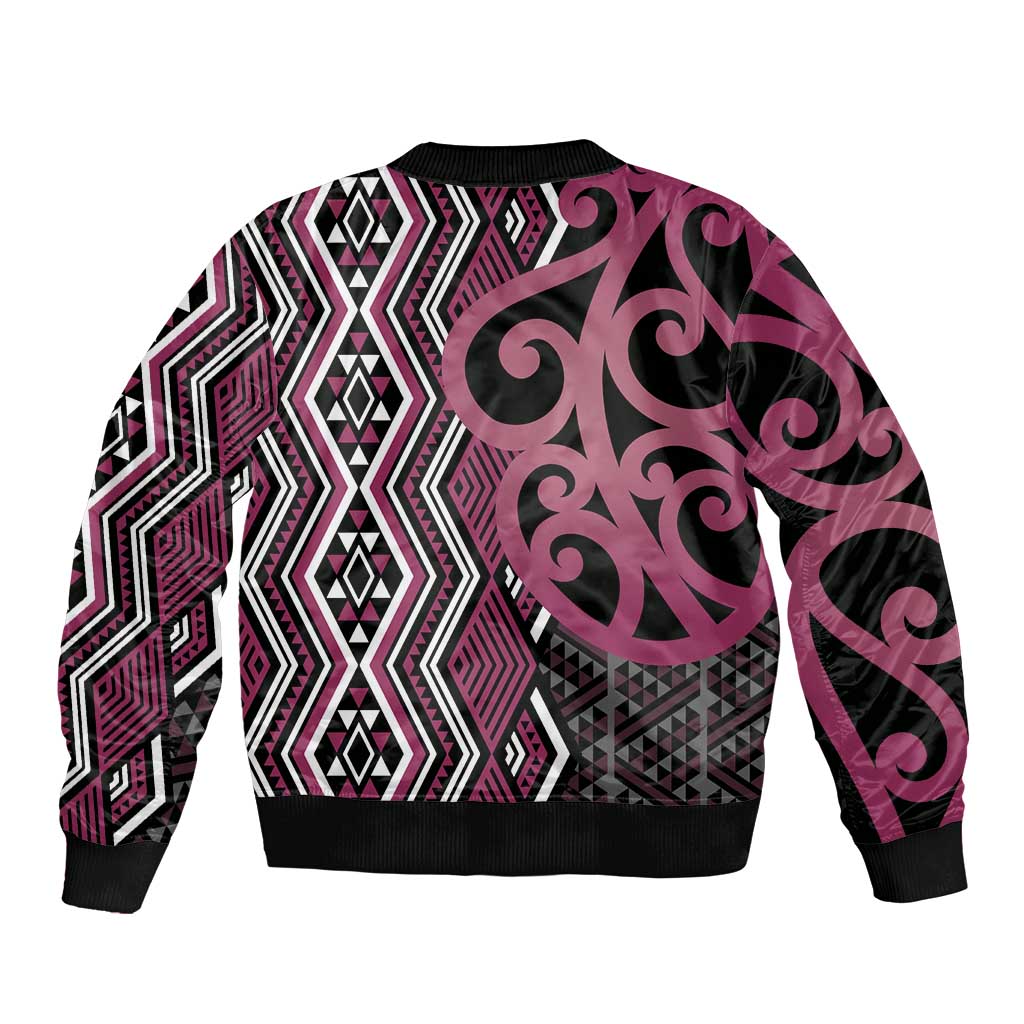 Maori Taniko Patterns Bomber Jacket Pink Patiki Motifs Mix Whakairo Ngaru LT7 - Polynesian Pride