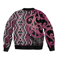 Maori Taniko Patterns Bomber Jacket Pink Patiki Motifs Mix Whakairo Ngaru LT7 - Polynesian Pride