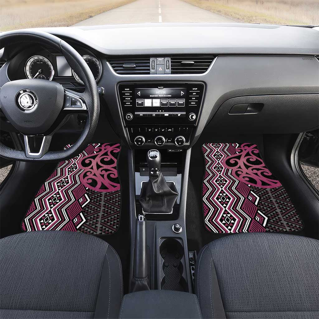 Maori Taniko Patterns Car Mats Pink Patiki Motifs Mix Whakairo Ngaru LT7 Set 2pcs - Front Pink - Polynesian Pride