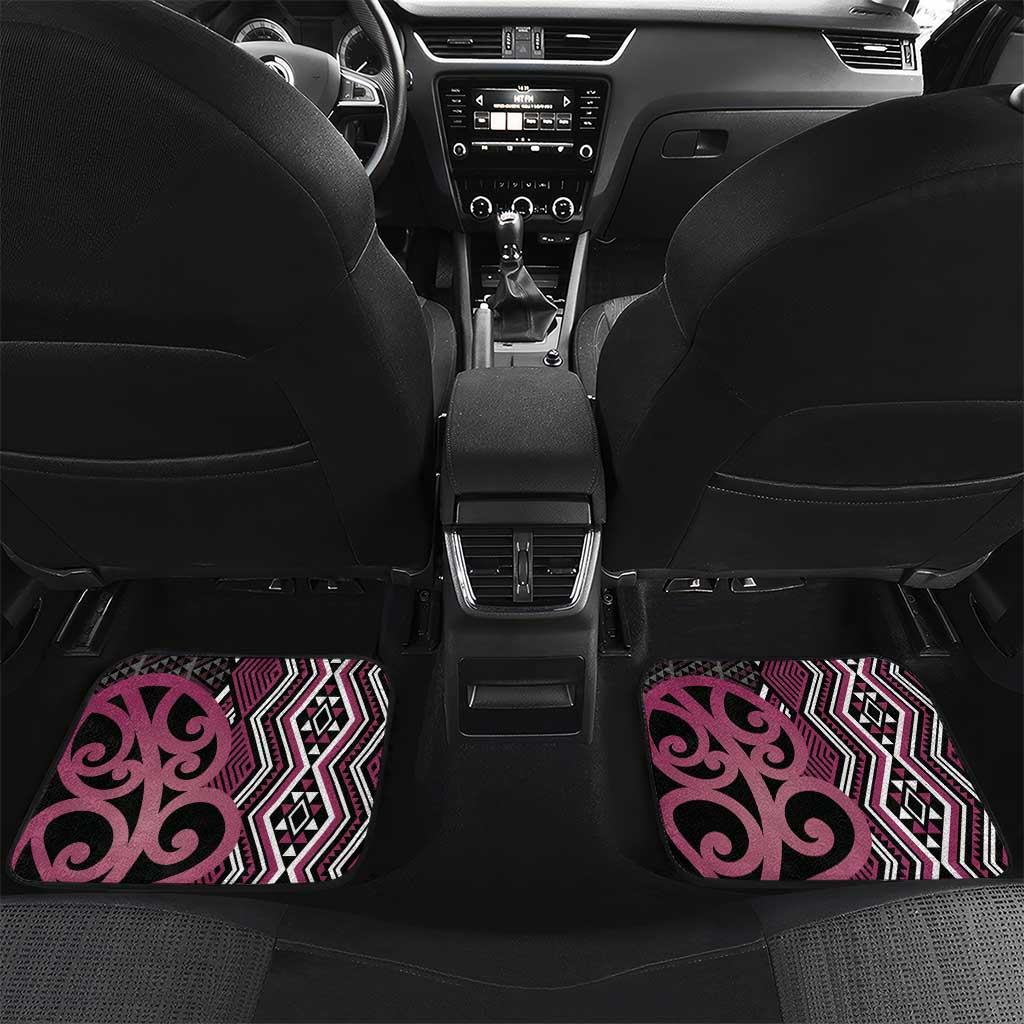 Maori Taniko Patterns Car Mats Pink Patiki Motifs Mix Whakairo Ngaru LT7 Set 2pcs - Back Pink - Polynesian Pride