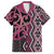 Maori Taniko Patterns Family Matching Off Shoulder Maxi Dress and Hawaiian Shirt Pink Patiki Motifs Mix Whakairo Ngaru