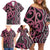 Maori Taniko Patterns Family Matching Off Shoulder Short Dress and Hawaiian Shirt Pink Patiki Motifs Mix Whakairo Ngaru