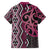 Maori Taniko Patterns Family Matching Off Shoulder Short Dress and Hawaiian Shirt Pink Patiki Motifs Mix Whakairo Ngaru