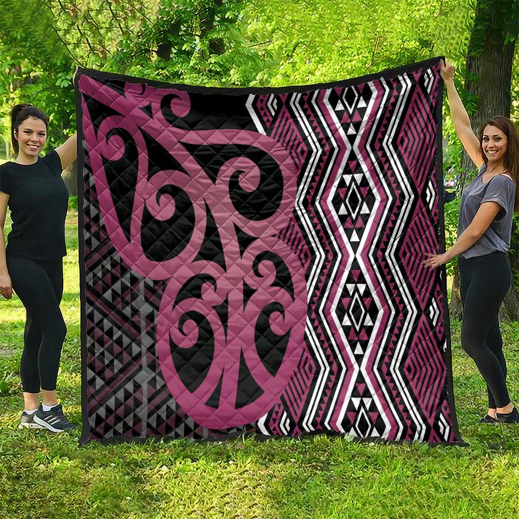 Maori Taniko Patterns Quilt Pink Patiki Motifs Mix Whakairo Ngaru LT7 - Polynesian Pride