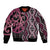 Maori Taniko Patterns Sleeve Zip Bomber Jacket Pink Patiki Motifs Mix Whakairo Ngaru