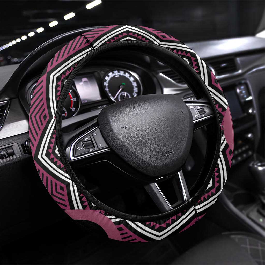 Maori Taniko Patterns Steering Wheel Cover Pink Patiki Motifs Mix Whakairo Ngaru