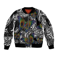 Aotearoa Takatapui Pride Sleeve Zip Bomber Jacket Rainbow Butterfly - Free To Love LT7 Unisex Black - Polynesian Pride