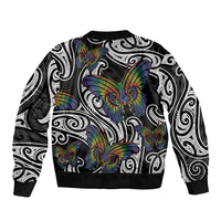 Aotearoa Takatapui Pride Sleeve Zip Bomber Jacket Rainbow Butterfly - Free To Love LT7 - Polynesian Pride