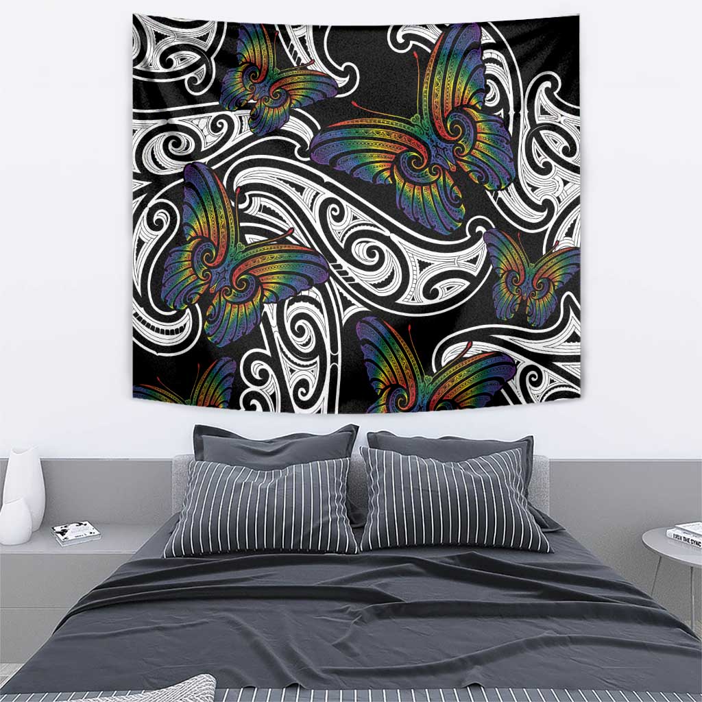 Aotearoa Takatapui Pride Tapestry Rainbow Butterfly - Free To Love LT7 - Polynesian Pride