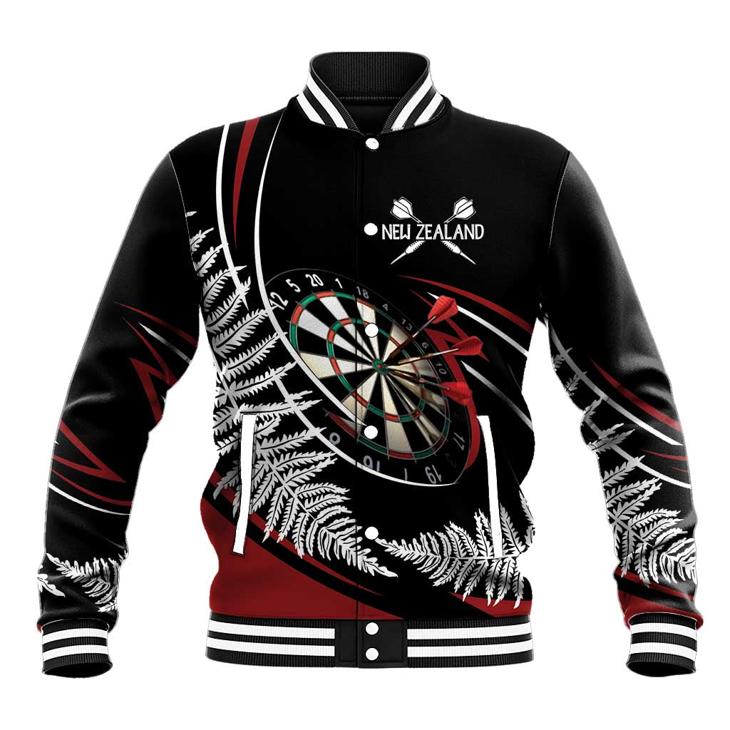 New Zealand Darts Personalised Baseball Jacket Silver Fern Dynamic LT7 Unisex Red - Polynesian Pride