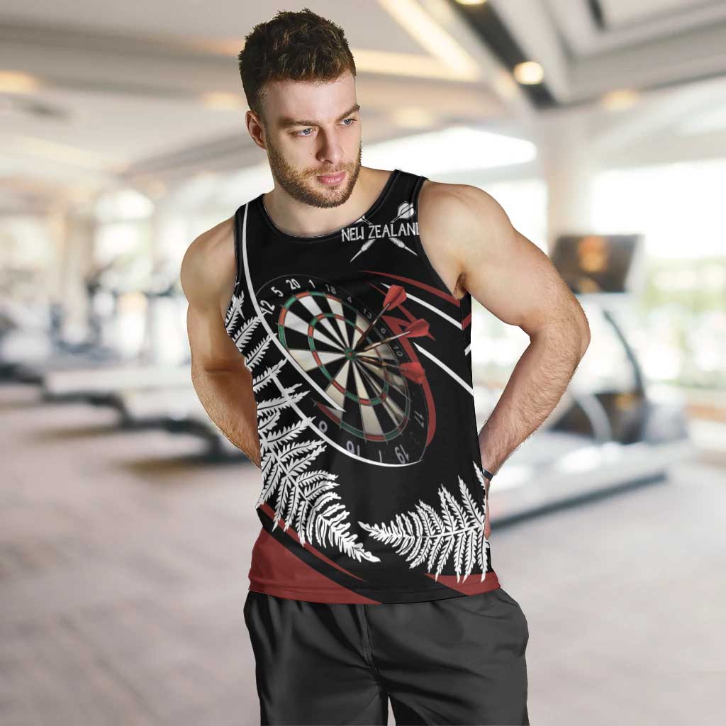 New Zealand Darts Personalised Men Tank Top Silver Fern Dynamic LT7 Red - Polynesian Pride