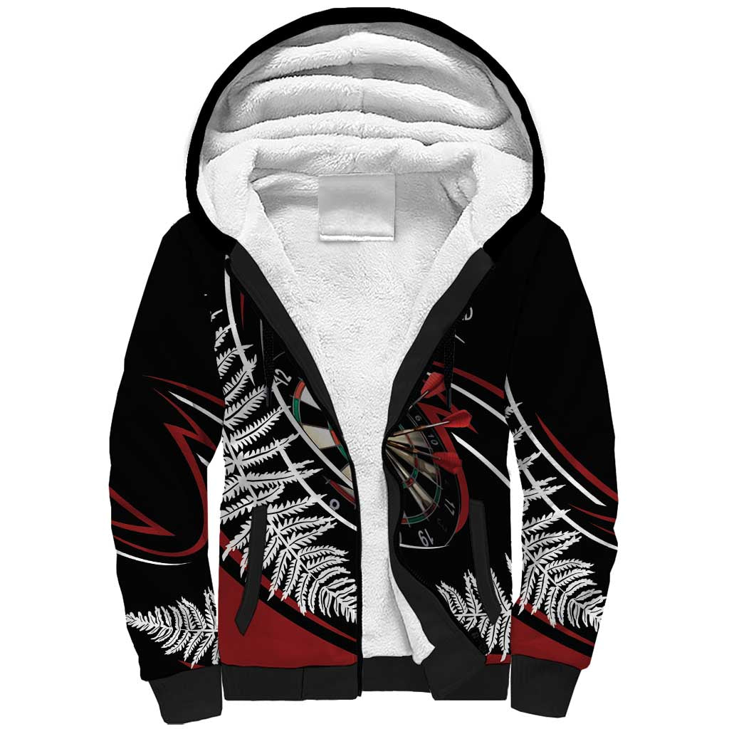 New Zealand Darts Personalised Sherpa Hoodie Silver Fern Dynamic LT7 Unisex Red - Polynesian Pride