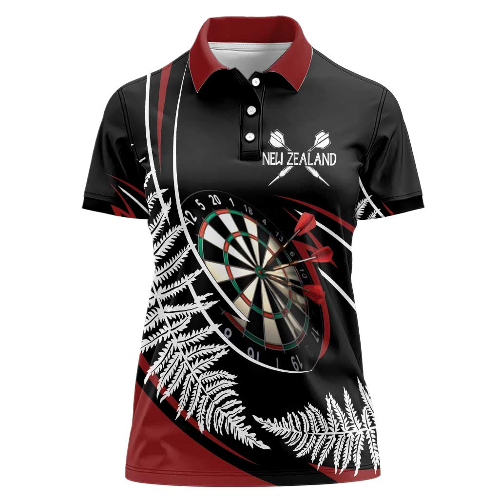 New Zealand Darts Personalised Women Polo Shirt Silver Fern Dynamic LT7 Female Red - Polynesian Pride