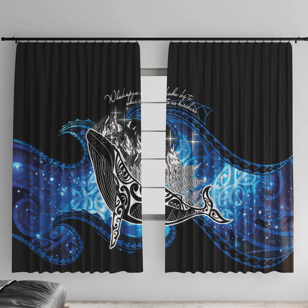 Maori Matariki Te Araroa Paikea Starry Window Curtain Tangaroa Whakatauki LT7 With Hooks Black - Polynesian Pride
