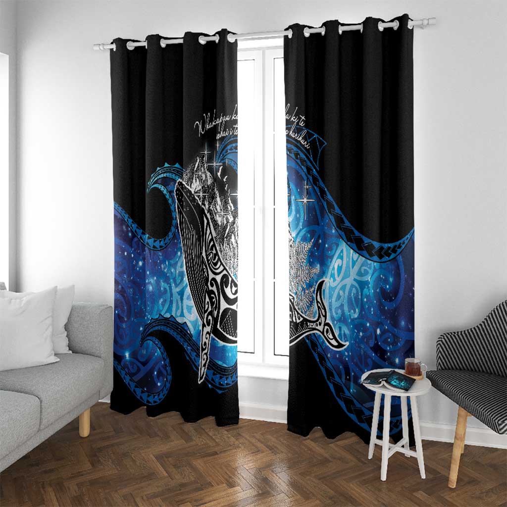 Maori Matariki Te Araroa Paikea Starry Window Curtain Tangaroa Whakatauki LT7 With Grommets Black - Polynesian Pride