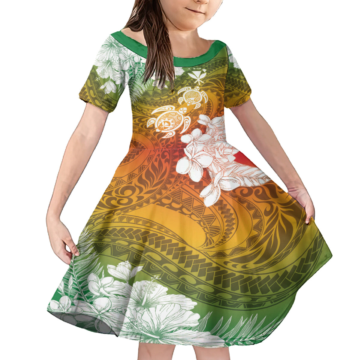 Kanaka Maoli Hawaii Flag Day Kid Short Sleeve Dress Vibrant Frangipani LT7 KID Colorful - Polynesian Pride