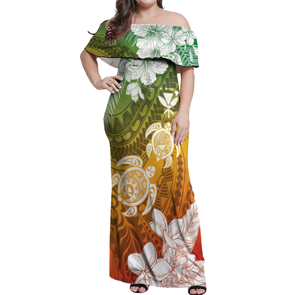 Kanaka Maoli Hawaii Flag Day Off Shoulder Maxi Dress Vibrant Frangipani LT7 Women Colorful - Polynesian Pride