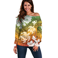 Kanaka Maoli Hawaii Flag Day Off Shoulder Sweater Vibrant Frangipani LT7 Women Colorful - Polynesian Pride