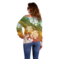 Kanaka Maoli Hawaii Flag Day Off Shoulder Sweater Vibrant Frangipani LT7 - Polynesian Pride