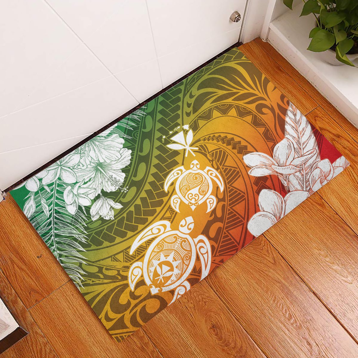 Kanaka Maoli Hawaii Flag Day Rubber Doormat Vibrant Frangipani LT7 Colorful - Polynesian Pride