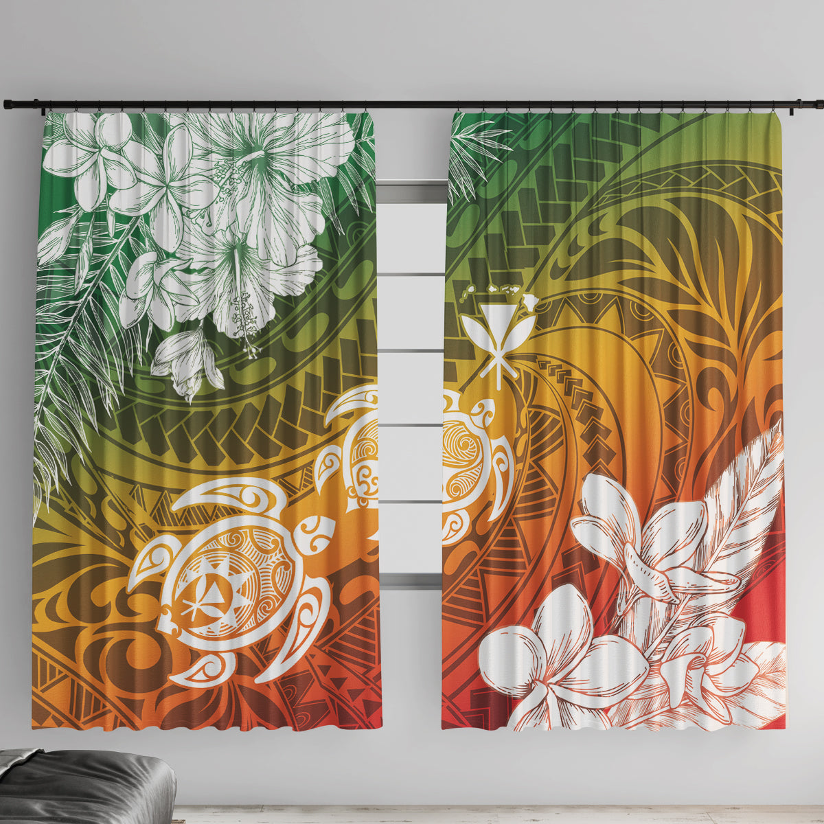Kanaka Maoli Hawaii Flag Day Window Curtain Vibrant Frangipani LT7 With Hooks Colorful - Polynesian Pride