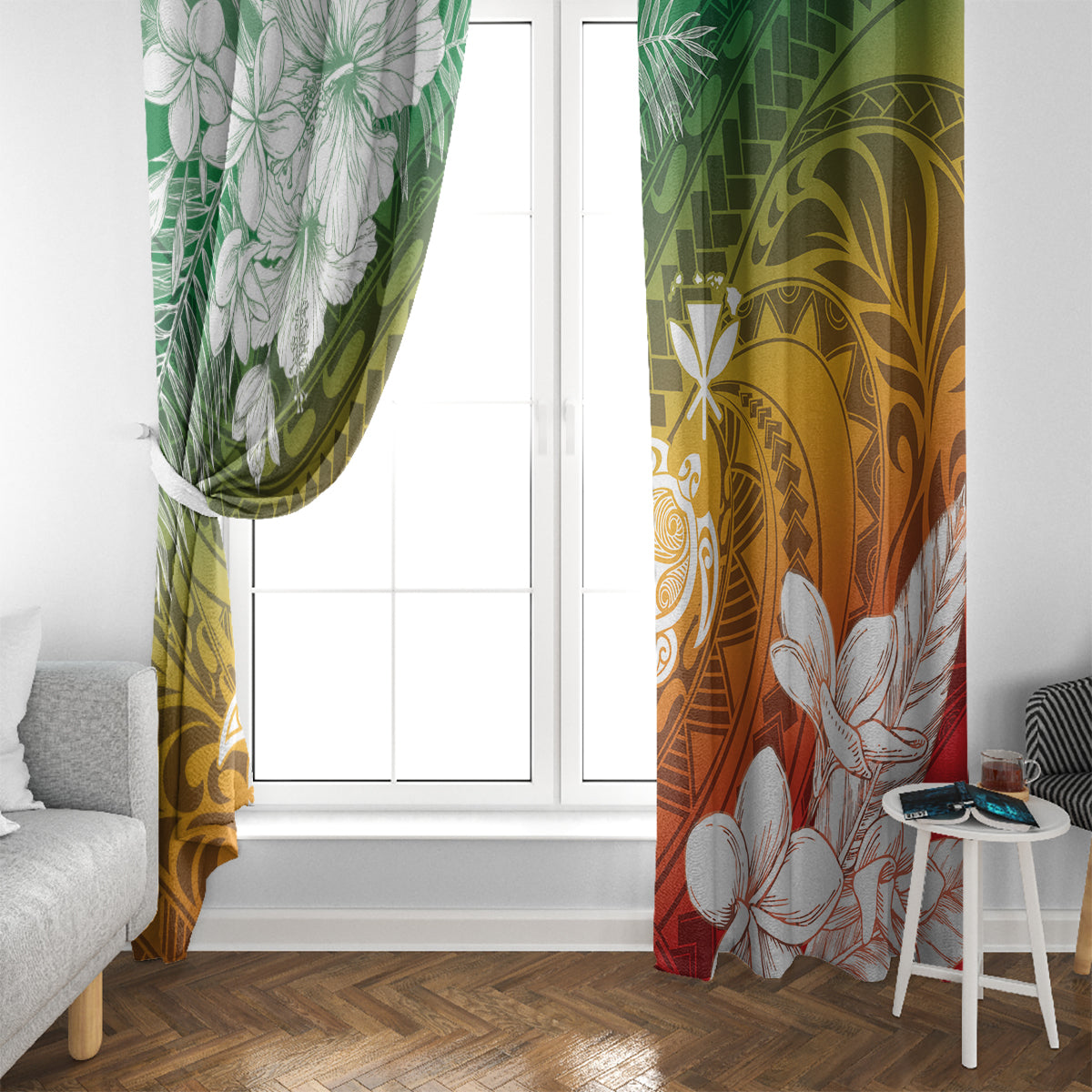Kanaka Maoli Hawaii Flag Day Window Curtain Vibrant Frangipani LT7 - Polynesian Pride