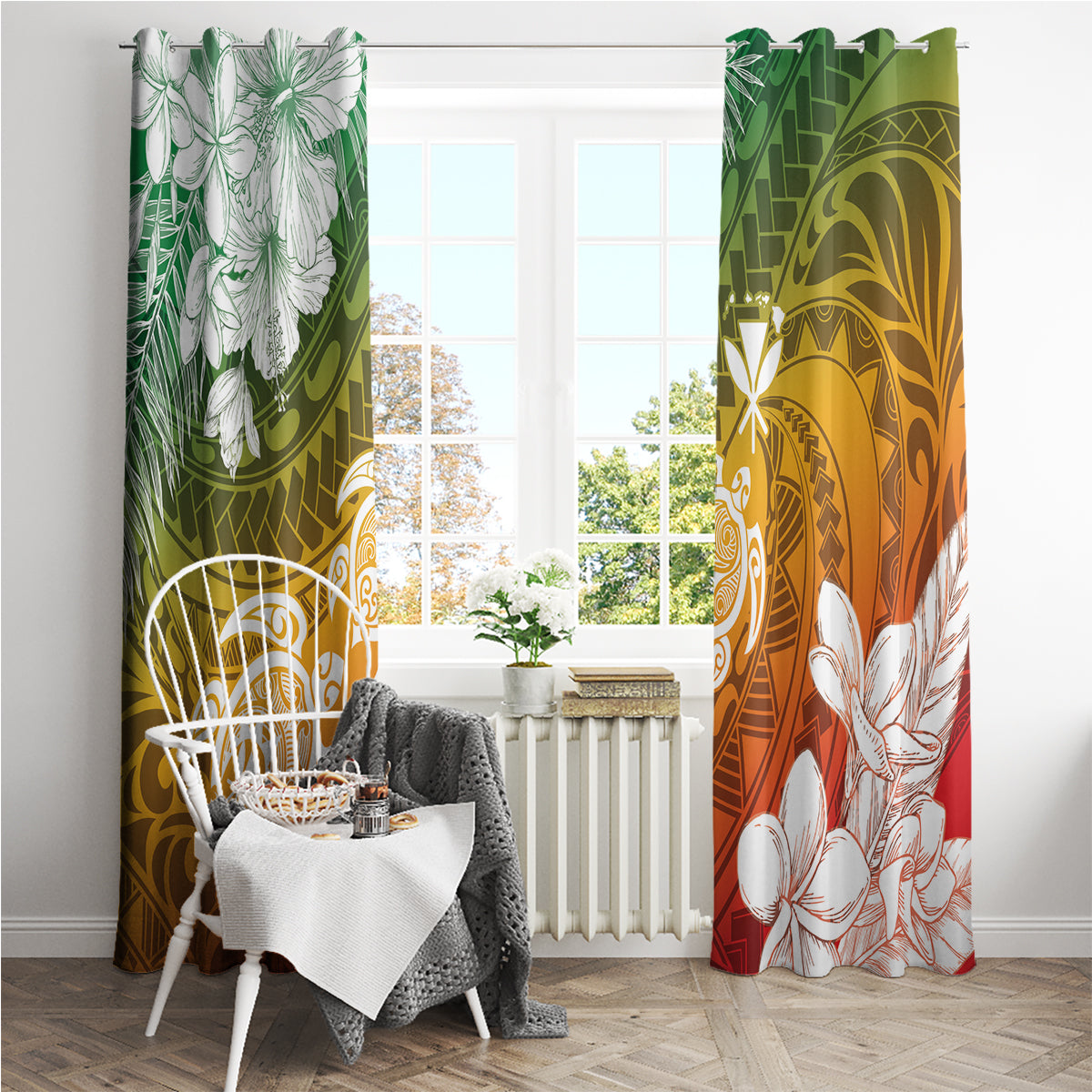 Kanaka Maoli Hawaii Flag Day Window Curtain Vibrant Frangipani LT7 - Polynesian Pride