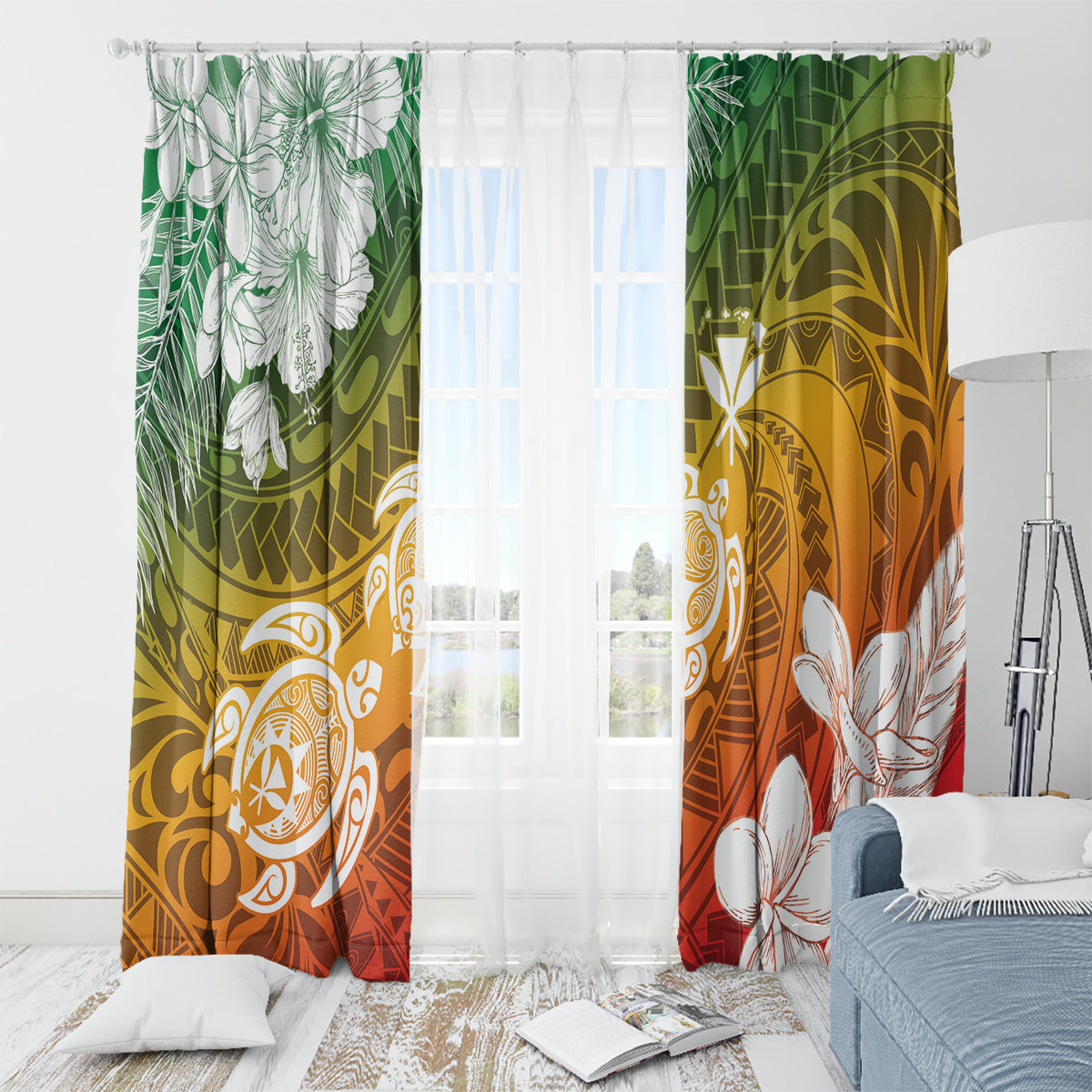 Kanaka Maoli Hawaii Flag Day Window Curtain Vibrant Frangipani LT7 - Polynesian Pride