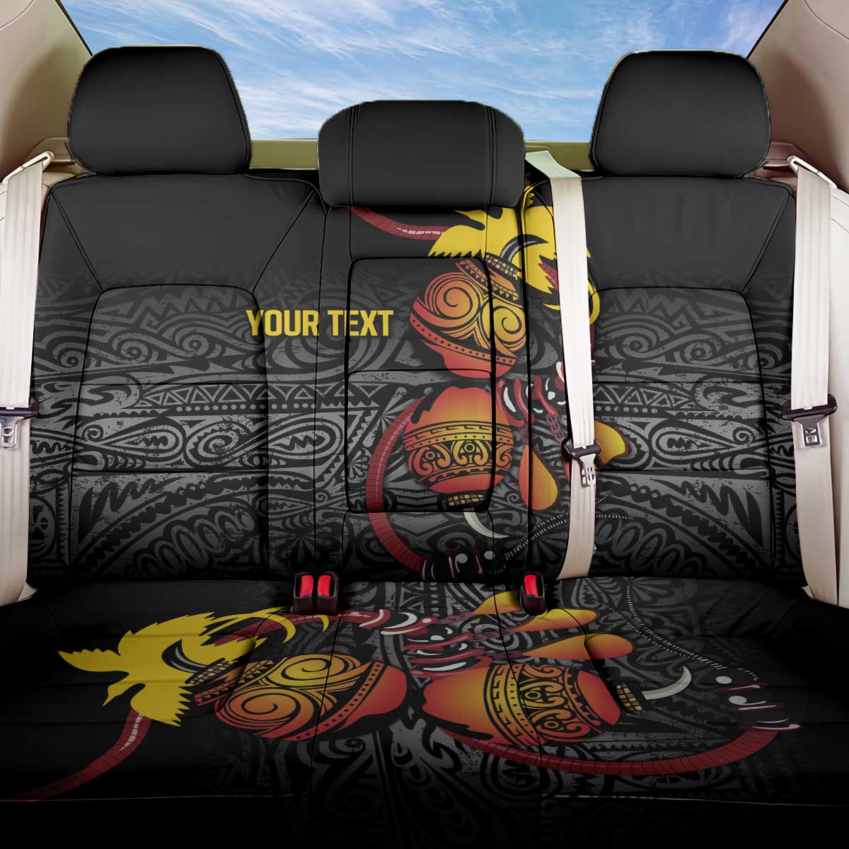 Personalized Papua New Guinea Milne Bay Back Car Seat Cover Bagi Necklace Mix Lime Pot Grunge LT7 One Size Black - Polynesian Pride