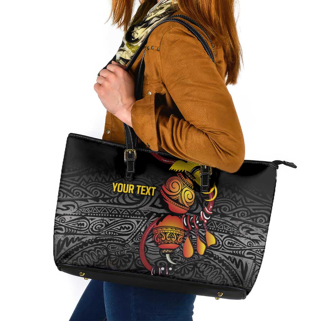 Personalized Papua New Guinea Milne Bay Leather Tote Bag Bagi Necklace Mix Lime Pot Grunge LT7 Black - Polynesian Pride