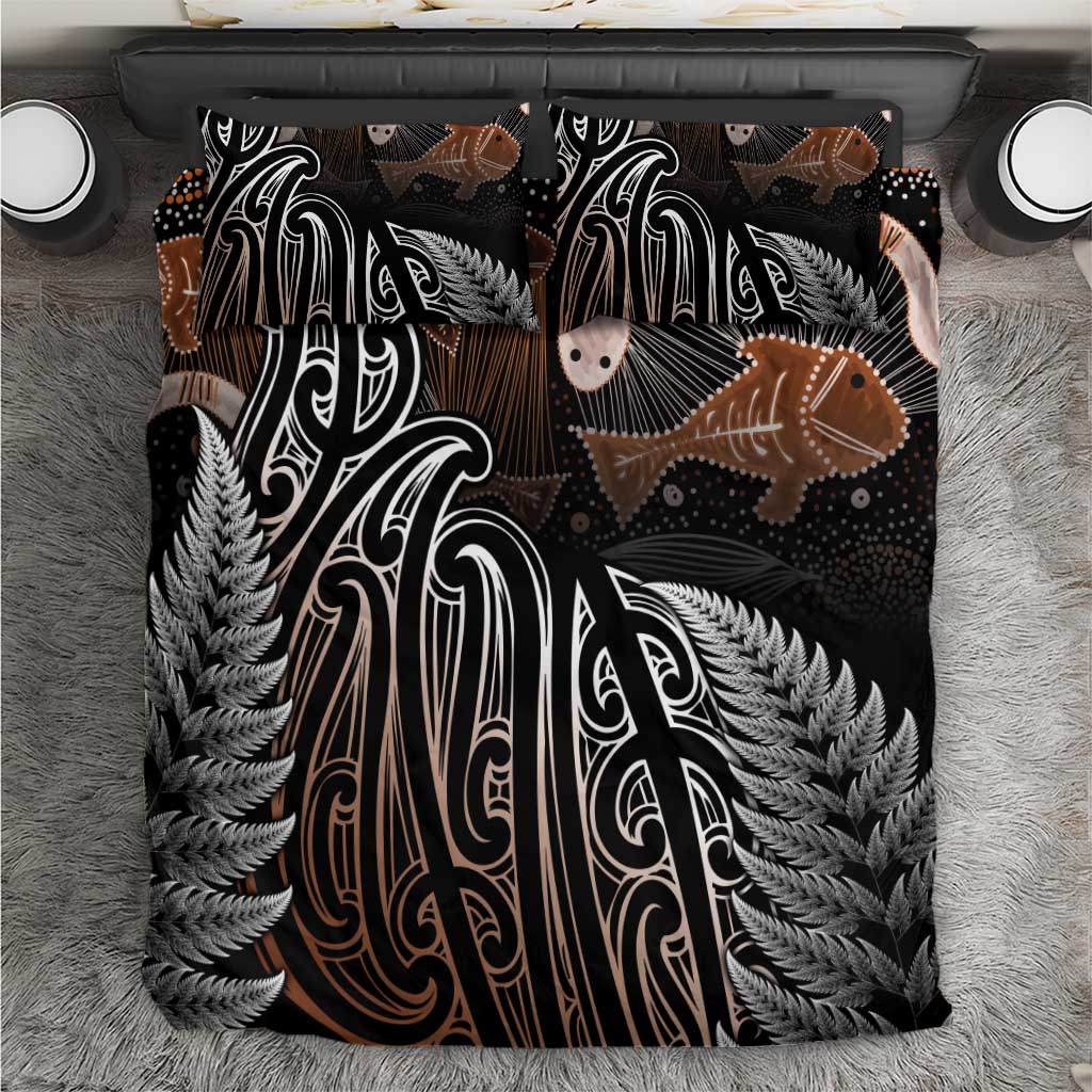 Aotearoa Maori - Australia Indigenous Bedding Set Koiri Whakairo Mix Aboriginal Art LT7 Brown - Polynesian Pride