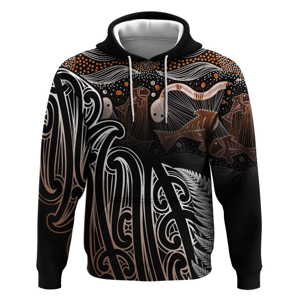 Aotearoa Maori - Australia Indigenous Hoodie Koiri Whakairo Mix Aboriginal Art LT7 Pullover Hoodie Brown - Polynesian Pride