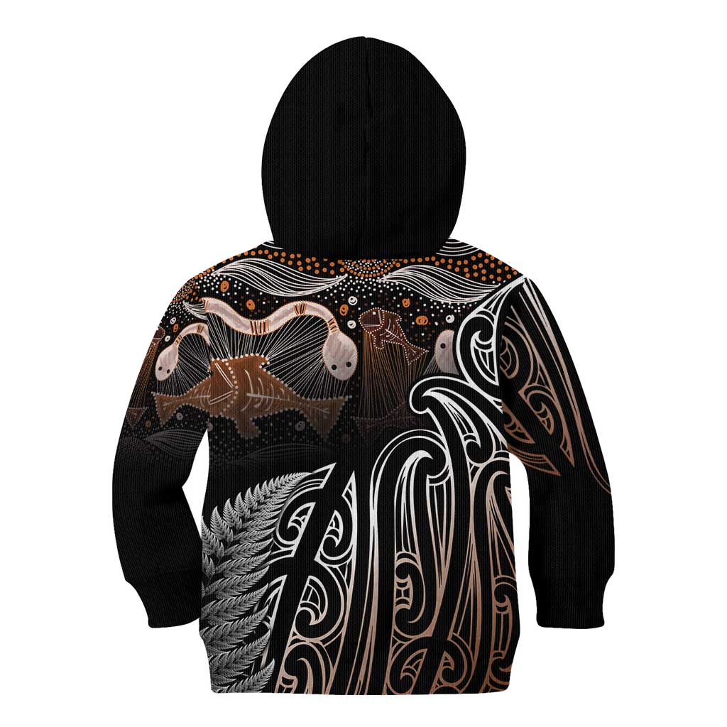 Aotearoa Maori - Australia Indigenous Kid Hoodie Koiri Whakairo Mix Aboriginal Art LT7 - Polynesian Pride