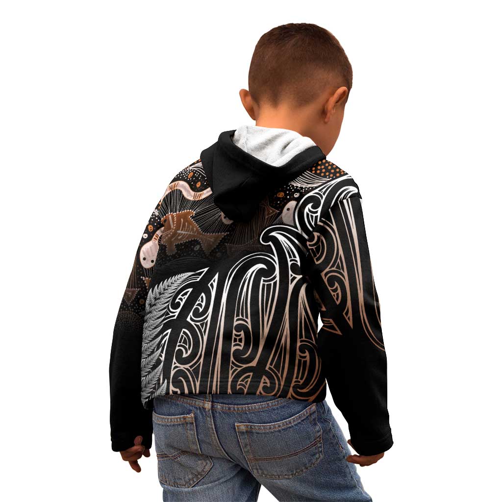 Aotearoa Maori - Australia Indigenous Kid Hoodie Koiri Whakairo Mix Aboriginal Art LT7 - Polynesian Pride
