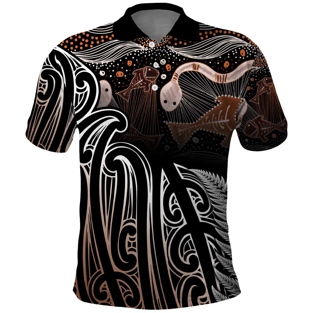 Aotearoa Maori - Australia Indigenous Polo Shirt Koiri Whakairo Mix Aboriginal Art LT7 Brown - Polynesian Pride