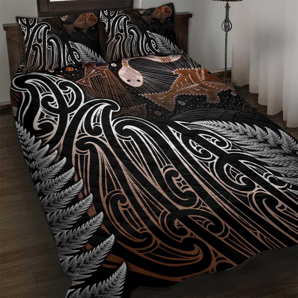 Aotearoa Maori - Australia Indigenous Quilt Bed Set Koiri Whakairo Mix Aboriginal Art LT7 Brown - Polynesian Pride