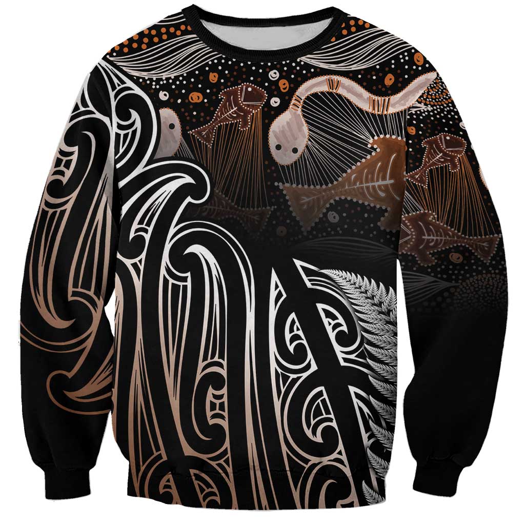 Aotearoa Maori - Australia Indigenous Sweatshirt Koiri Whakairo Mix Aboriginal Art LT7 Unisex Brown - Polynesian Pride