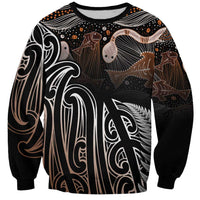 Aotearoa Maori - Australia Indigenous Sweatshirt Koiri Whakairo Mix Aboriginal Art LT7 Unisex Brown - Polynesian Pride